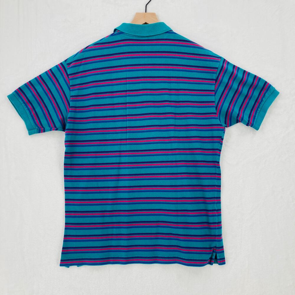Vintage Izod Polo Shirt Mens Large Green Striped Cotton Blend USA Made Preppy - Picture 9 of 10